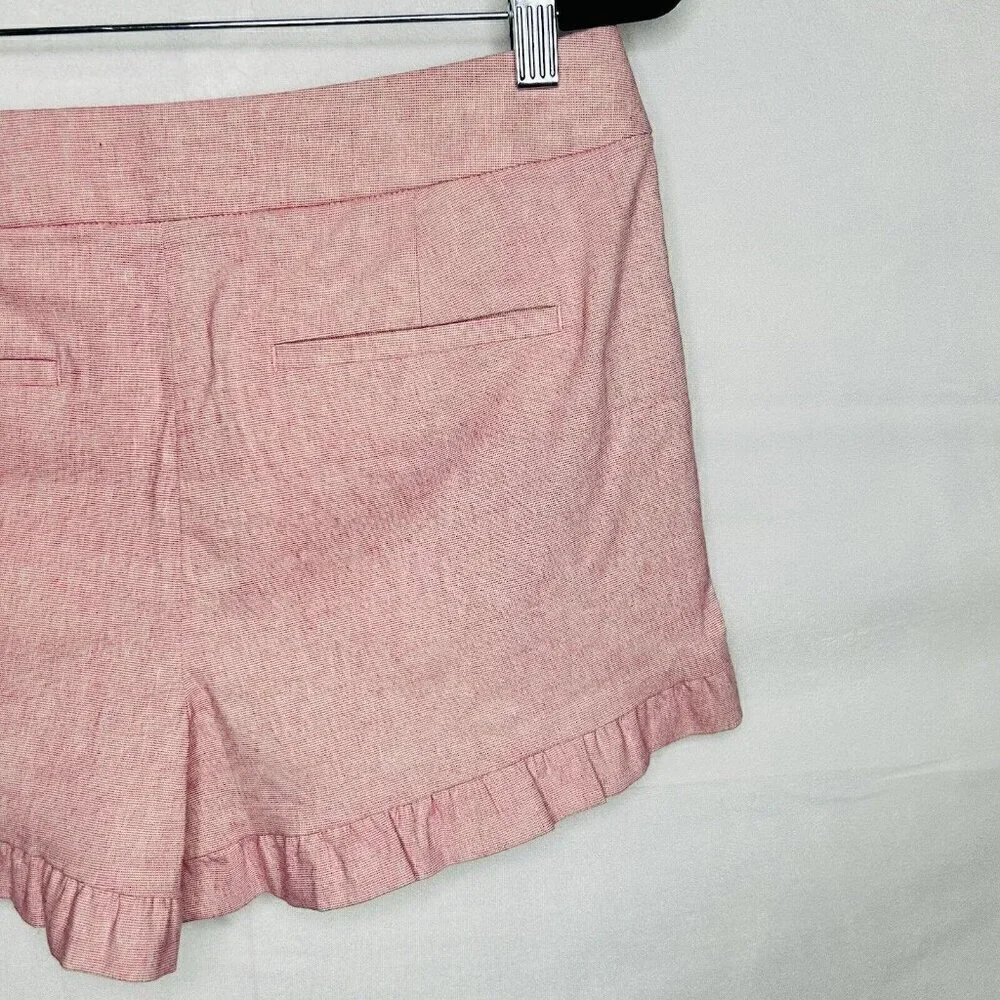LOFT Pink Chino Shorts Size 2 (30x3.5) Ruffle Hem Flat Front Casual Mid-Rise NWT